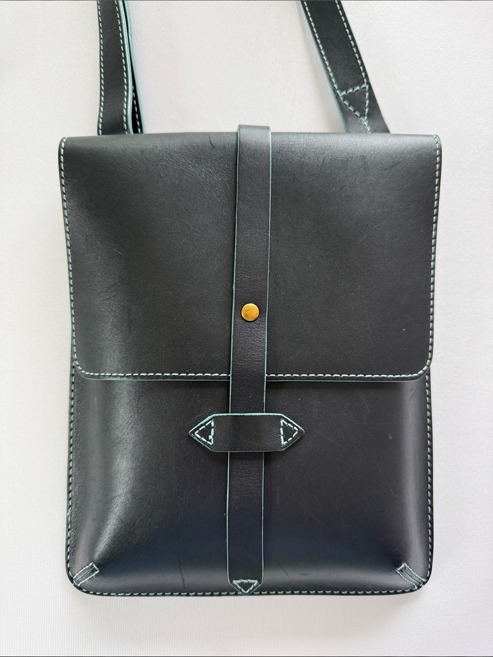 IIIBeCa by Joy Gryson Black Leather Crossbody Bag Turquoise Trim OS